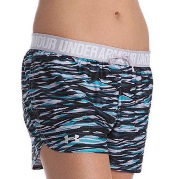 🍀2/$22 Under Armour Heatgear Perfect Pace Black White Running Short Womens Large - Picture 2 of 11